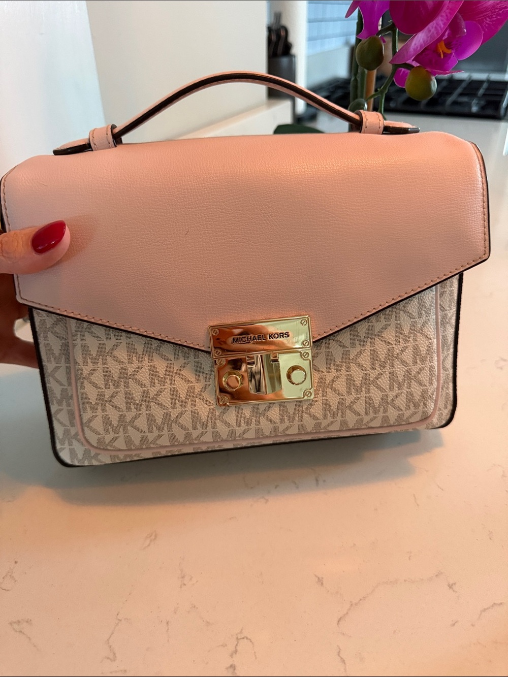 Michael Kors Blush Pink and Vanilla Signature Top-Handle Satchel